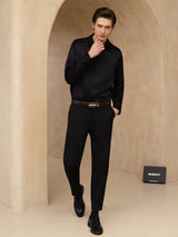 [Sort] SilkSilky-DK Long Sleeve Lapel Collar Herreskjorte 008
