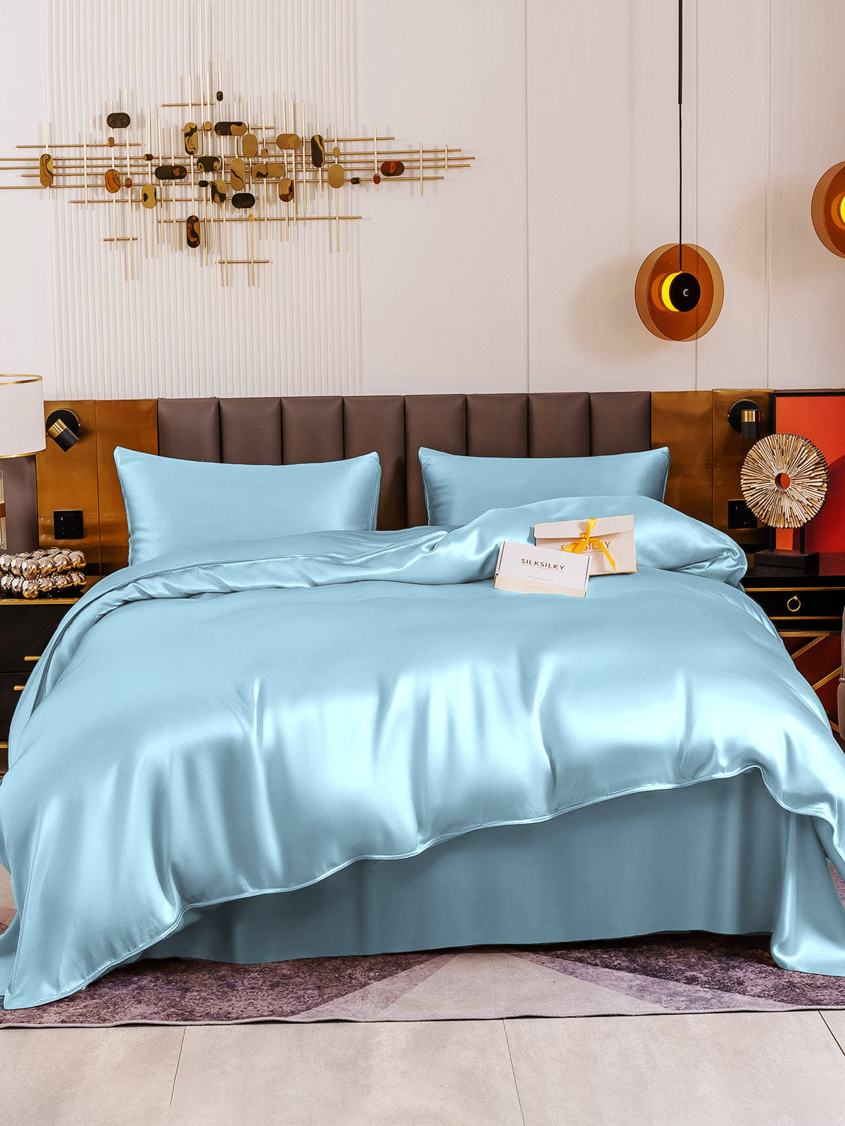 [Lyseblå] SilkSilky-DK 19Momme Bedding Set 002