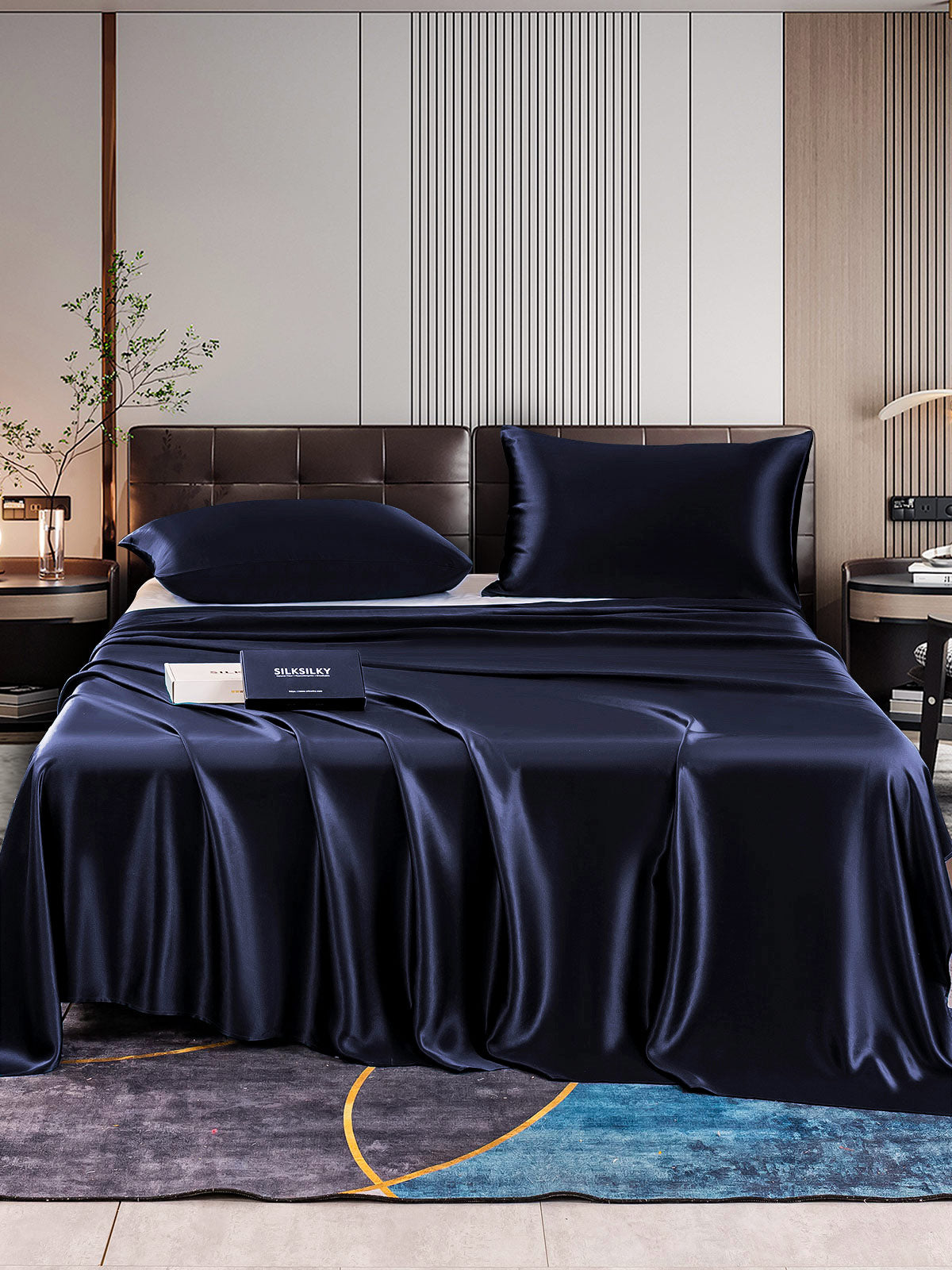 [Mørkeblå] SilkSilky-DK 22Momme Bedding Set 001