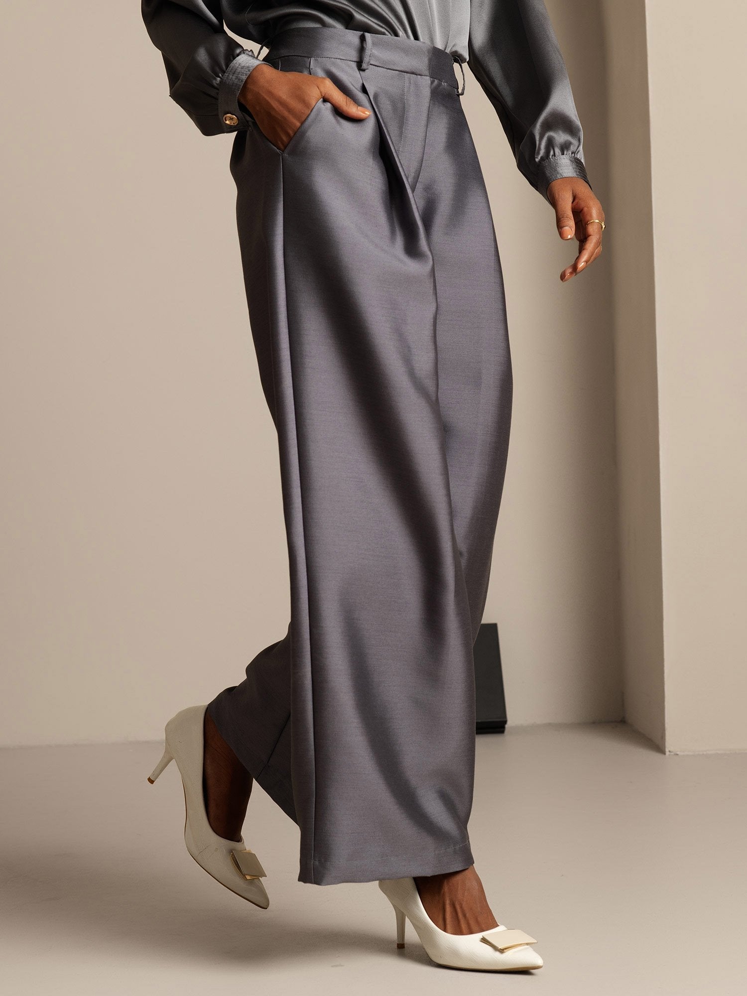 [Grå] SilkSilky-DK 32Momme Silke Womens Pants 003,