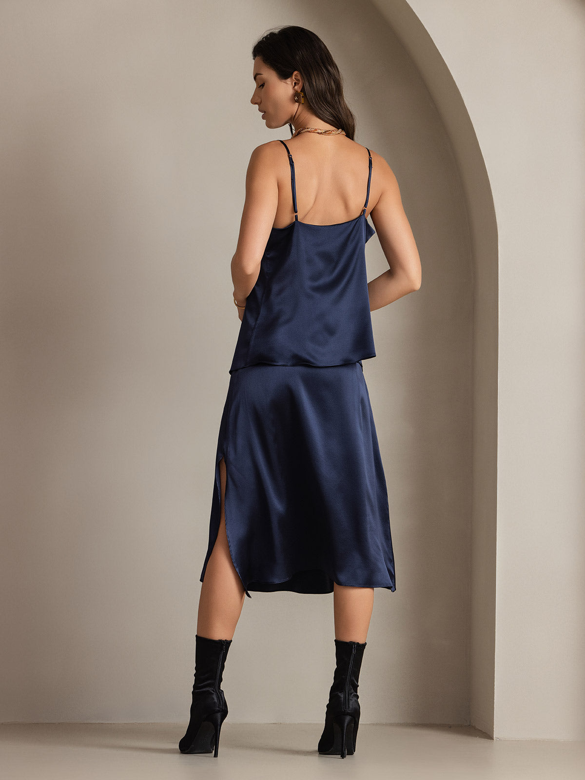 [Mørkeblå] SilkSilky-DK 19Momme Silke Skirt 002