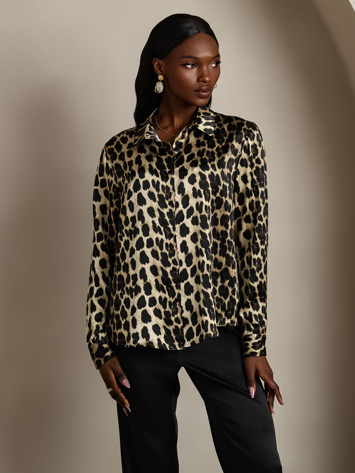 [Leopard] SilkSilky-DK Silke Long Sleeve Collar Dameskjorte 003