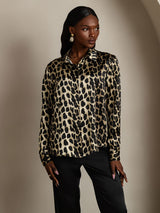 [Leopard] SilkSilky-DK Long Sleeve Lapel Collar Dameskjorte 004