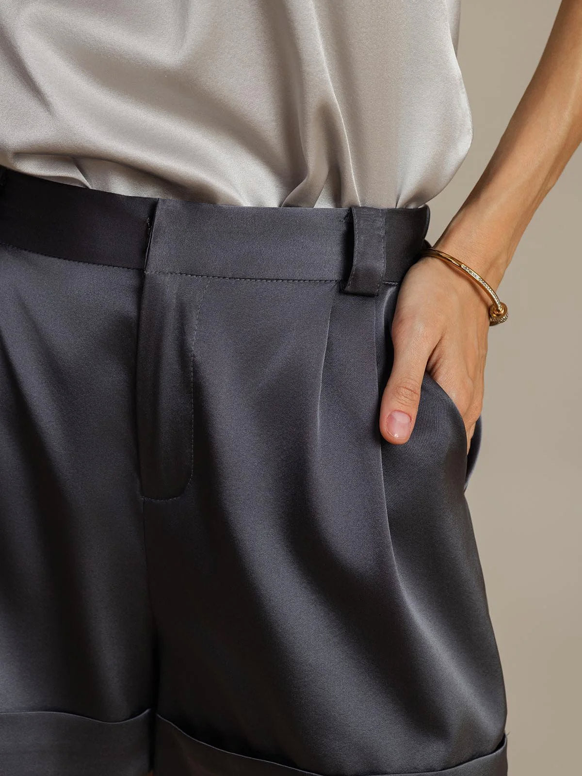 [Mørkegrå] SilkSilky-DK 19Momme Silke Womens Shorts 004,