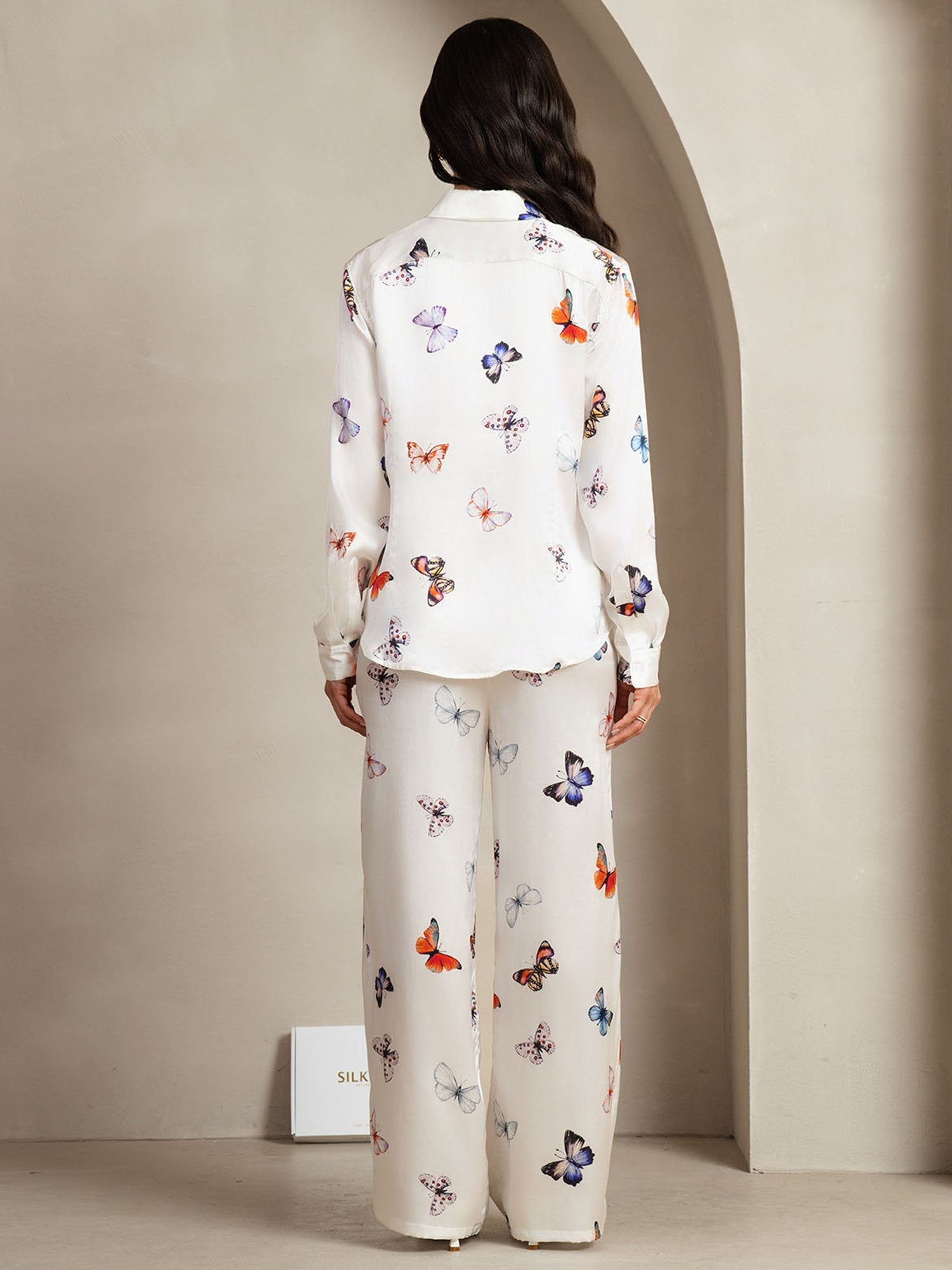 [HvidSommerfugl] SilkSilky-DK 19Momme Silke Lapel Collar Women''s Outfit Sets 002
