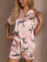 [Pink Zebra] SilkSilky-DK Short Sleeve Lapel Collar Dame Pyjamas 004