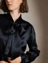 [Sort] SilkSilky-DK Long Sleeve Tie Neck Damebluser 003