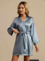 [Gråblå] SilkSilky-DK 3/4 Sleeve Dame Morgenkåbe 004