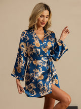 [Navy Drage] SilkSilky-DK 3/4 Sleeve Dame Morgenkåbe 001