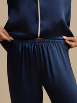 [Mørkeblå] SilkSilky-DK Langærmet Notchkrage Dame Pyjamas 005