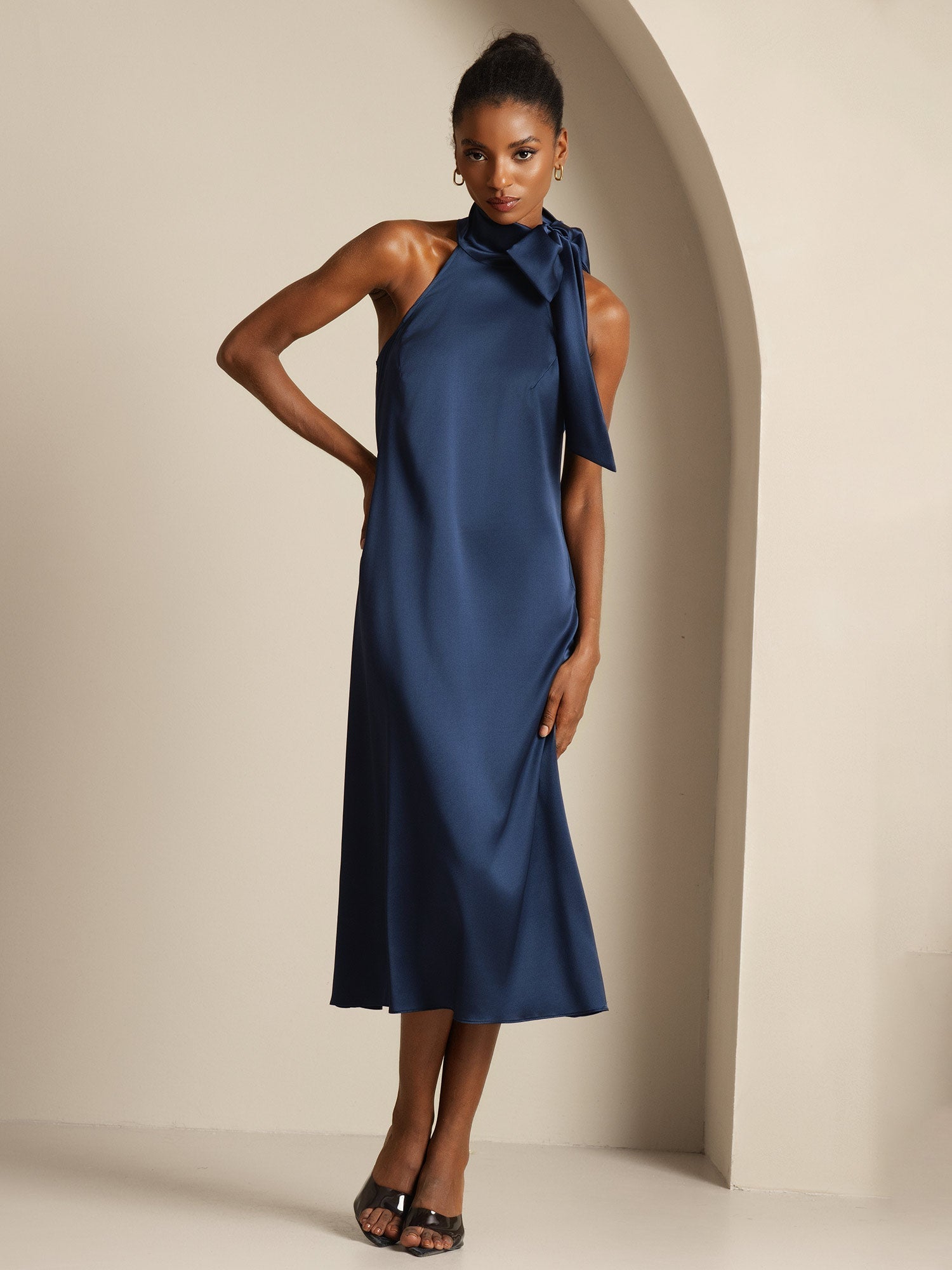 [Mørkeblå] SilkSilky-DK 19Momme Silke Dress 008,