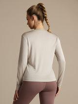 [Grå] SilkSilky-DK Langærmet Tight Crew Neck T-shirt til kvinder 002