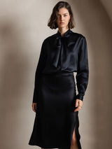 [Sort] SilkSilky-DK Long Sleeve Tie Neck Damebluser 002