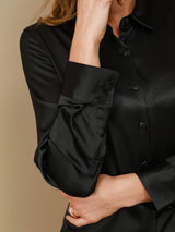 [Sort] SilkSilky-DK Long Sleeve Lapel Collar Dameskjorte 008