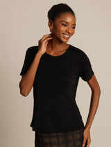 [Sort] SilkSilky-DK Kort ærme Rund Hals T-shirt til kvinder 005
