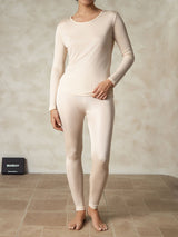 [Tan] SilkSilky-DK Long Sleeve Round Neck Dame Lange Underbukser 003