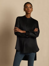 [Sort] SilkSilky-DK 19Momme Langærmet Ståkrave Bluse 004