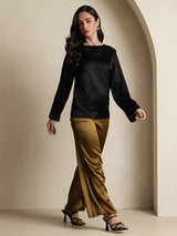 [Sort] SilkSilky-DK Long Sleeve Boat Neck Bluse 008
