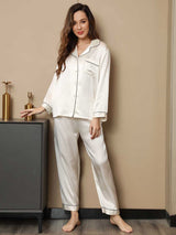 [Hvid] SilkSilky-DK Long Sleeve Lapel Collar Dame Pyjamas 005