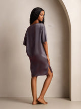 [Lilla Grå] SilkSilky-DK Half Sleeve V Neck Natkjole 002
