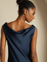 [Mørkeblå] SilkSilky-DK Sleeveless Cowl Neck Kjole 004