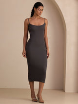 [Grå] SilkSilky-DK Square Neck Kjole 006
