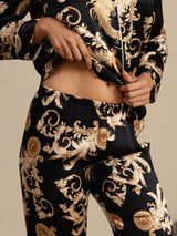 [Sort Drage] SilkSilky-DK Long Sleeve Lapel Collar Dame Pyjamas 005