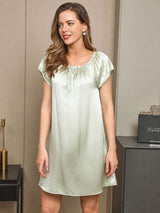 [Mintgrøn] SilkSilky-DK Cap Sleeve Square Neck Natkjole 003