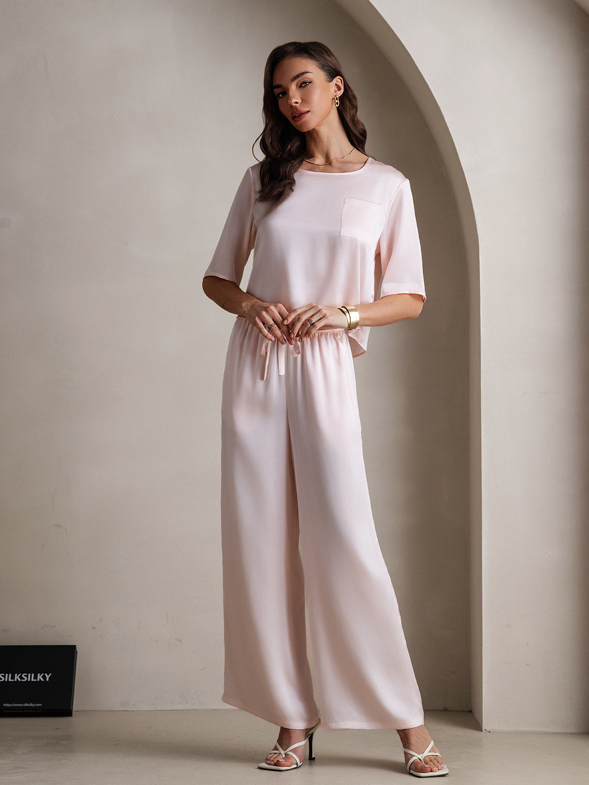 [Lyserød] SilkSilky-DK Womens Pajamas 005,