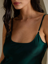 [Mørkegrøn] SilkSilky-DK Sleeveless V Neck Natkjole 004
