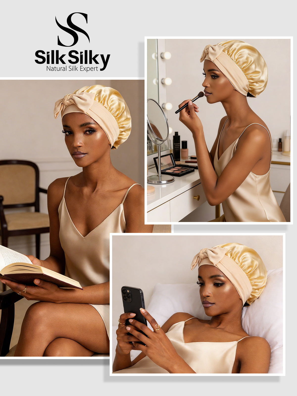 [Champagne] SilkSilky-DK Silke Sleep Cap 005