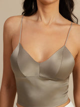 [Kaki] SilkSilky-DK Spaghetti Strap V Neck Camisole Top 004
