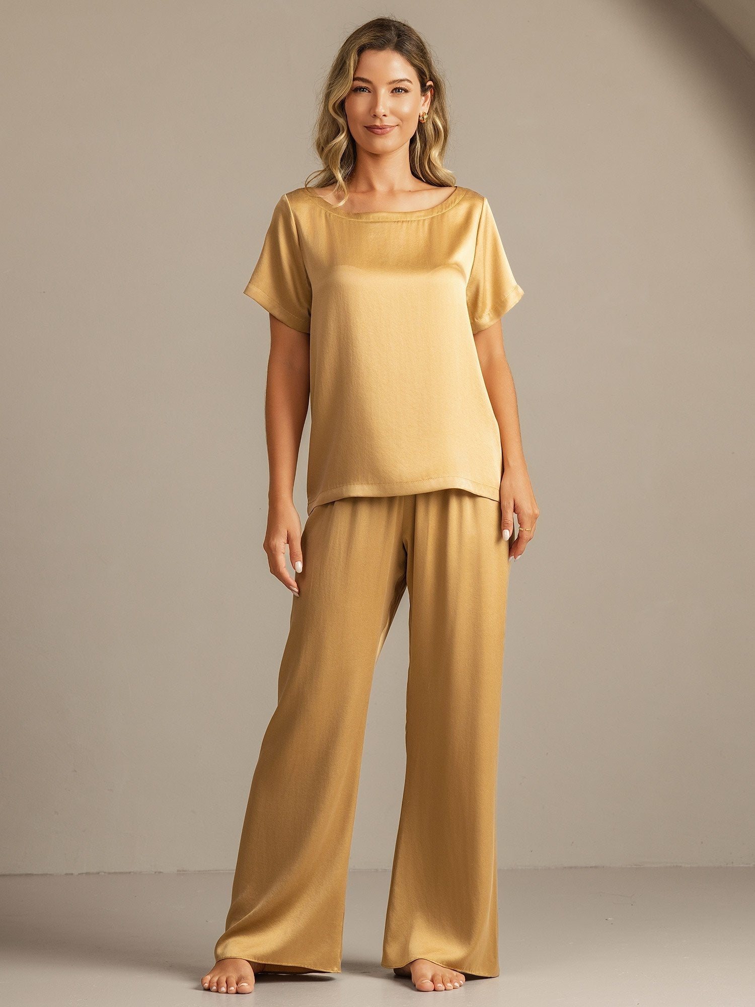 [Tan] SilkSilky-DK 19Momme Silke Womens Pajamas 008