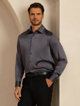 [Mørkegrå] SilkSilky-DK Long Sleeve Lapel Collar Herreskjorte 008
