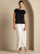 [Sort] SilkSilky-DK Cap Sleeve Cowl Neck T-shirt til kvinder 007