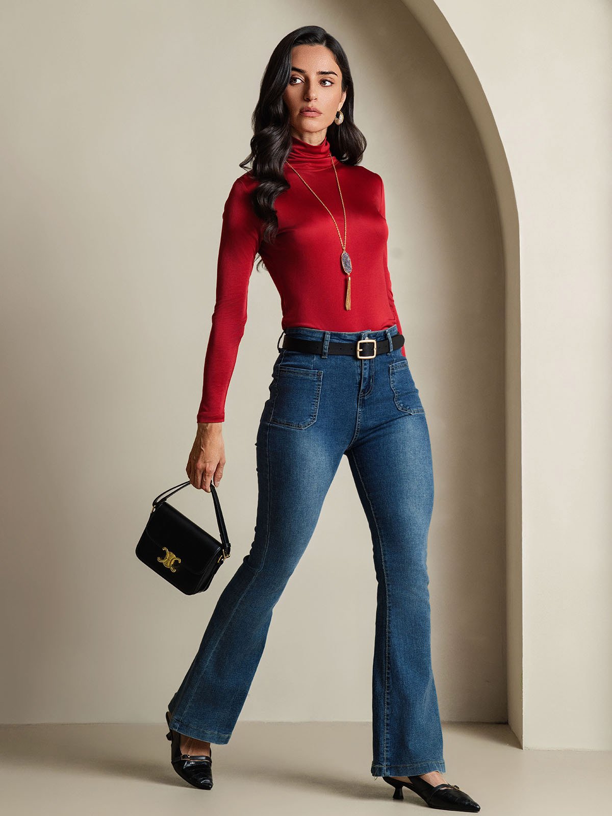 [Vin] SilkSilky-DK Langærmet Rullekrave T-shirt til kvinder 006