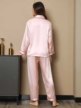 [Lyserød] SilkSilky-DK Langærmet Notchkrage Dame Pyjamas 002