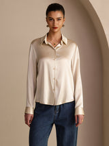 [Risbeige] SilkSilky-DK Long Sleeve Lapel Collar Dameskjorte 002
