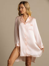 [Lys Pink] SilkSilky-DK Long Sleeve Lapel Collar Soveskjorte 005