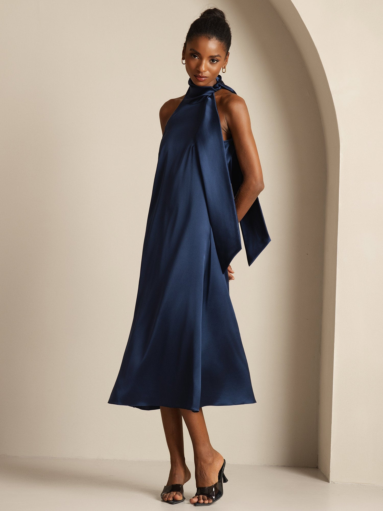 [Mørkeblå] SilkSilky-DK 19Momme Silke Dress 003,