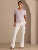 [Lavendel] SilkSilky-DK Short Sleeve V Neck T-shirt til kvinder 007