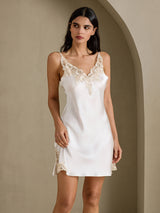 [Hvid] SilkSilky-DK Sleeveless V Neck Natkjole 001