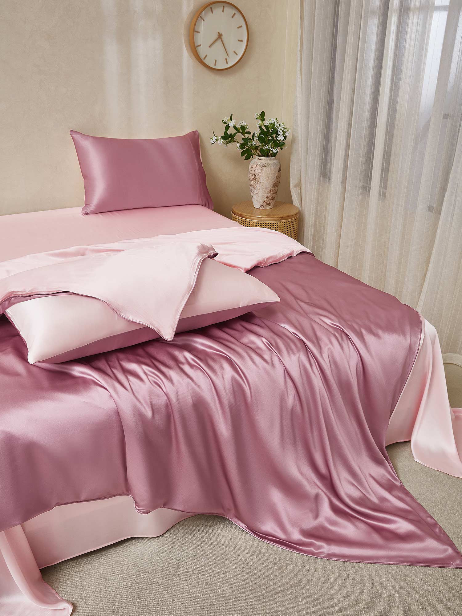 [BlegMauve+LysPink] SilkSilky-DK 19Momme Bedding Set 001,