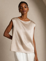 [Beige] SilkSilky-DK Cap Sleeve Round Neck T-shirt til kvinder 003