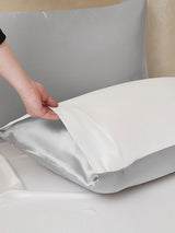 [Lysegrå+Hvid] SilkSilky-DK 22Momme Bedding Set 005,