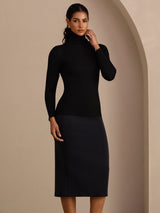 [Sort] SilkSilky-DK Long Sleeve Turtle Neck T-shirt til kvinder 005