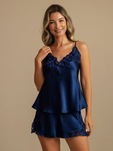 [Mørkeblå] SilkSilky-DK Sleeveless V Neck Camisole Sæt 003