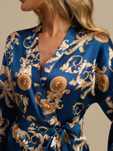 [Navy Drage] SilkSilky-DK 3/4 Sleeve Dame Morgenkåbe 003