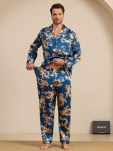 [Navy Drage] SilkSilky-DK Long Sleeve Notch Collar Pyjamas til Mænd 006