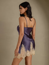 [Lilla Grå] SilkSilky-DK Sleeveless V Neck Natkjole 009